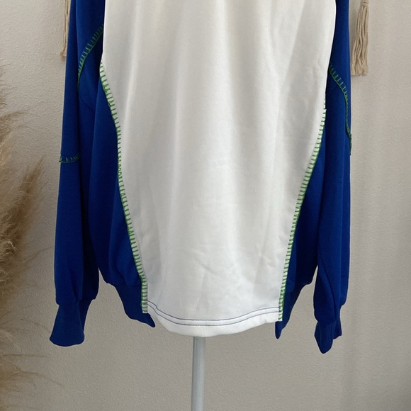 pieced sweatshirt top trendy mixed media long sleeve embroidered blue white M - Picture 11 of 16